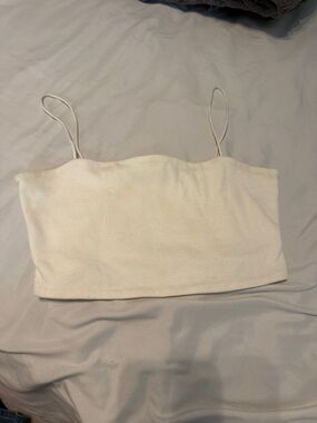 White Ribbed Spaghetti Strap Crop Top